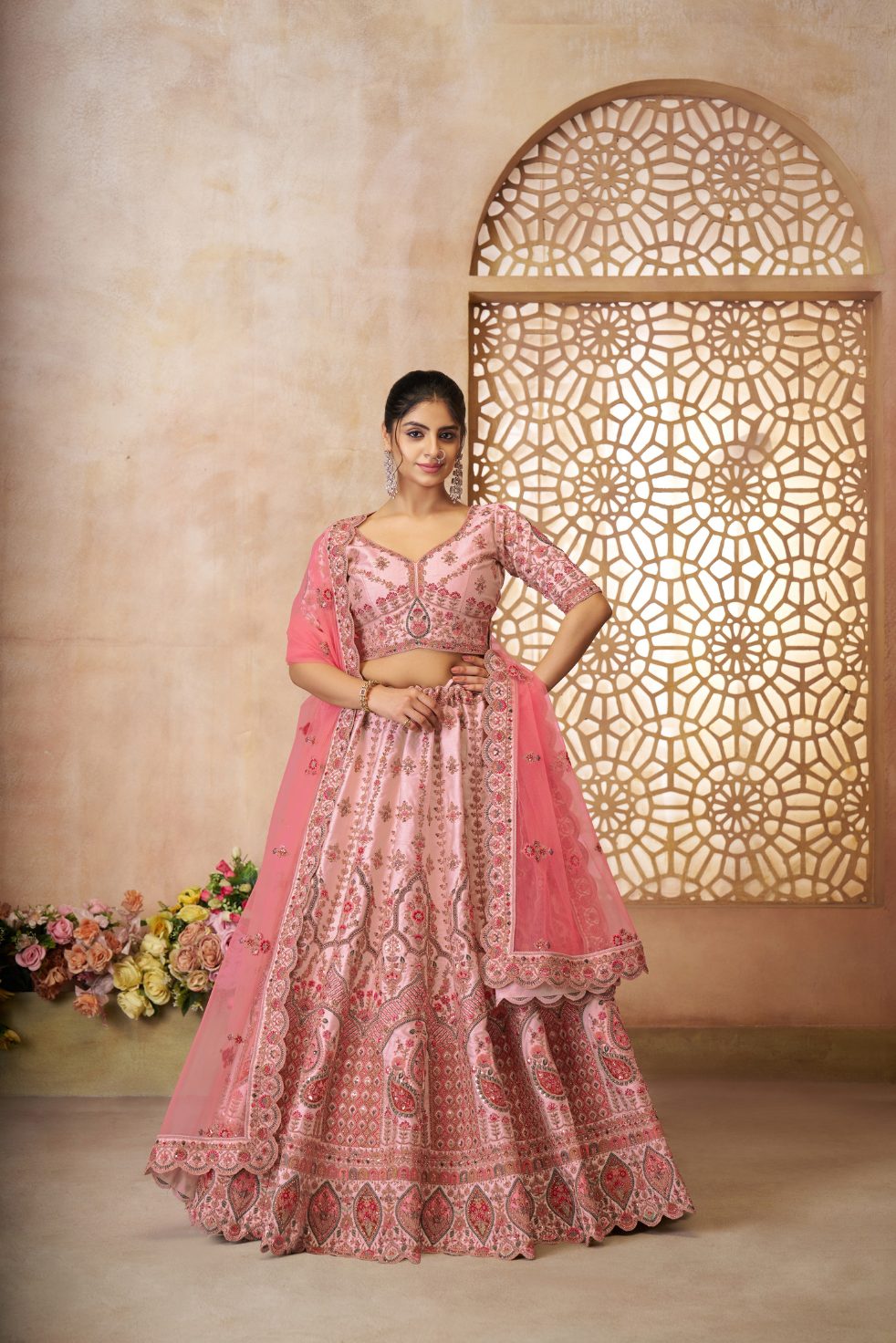 Adorable Pink Silk Embroidered Wedding Wear Lehenga Choli - qivii