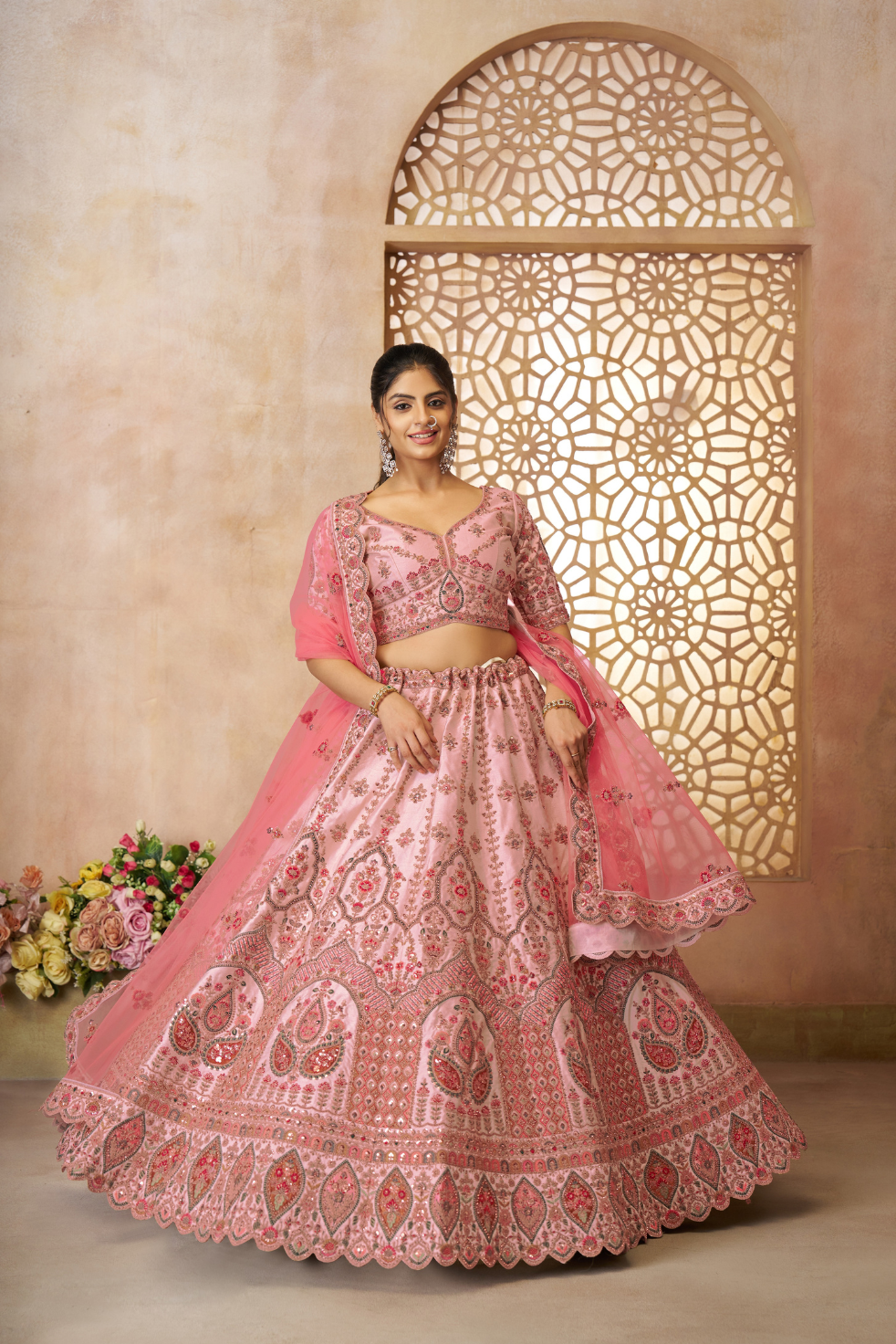 Adorable Pink Silk Embroidered Wedding Wear Lehenga Choli - qivii