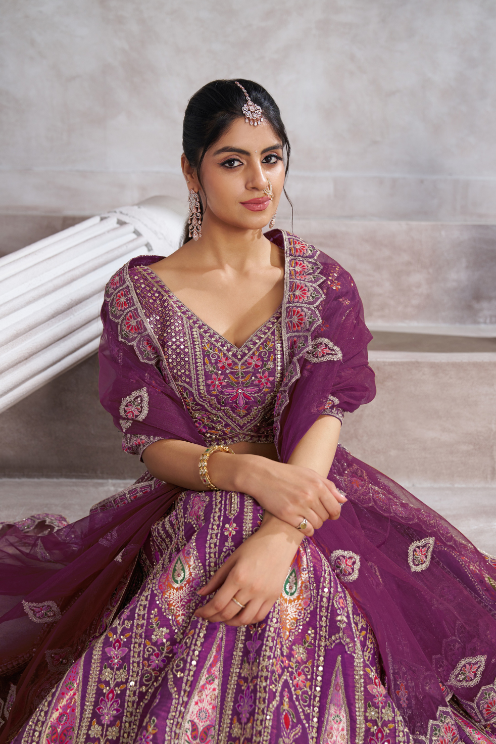 Berry Purple Bridesmaid Lehenga with Aari & Sequins Work - qivii