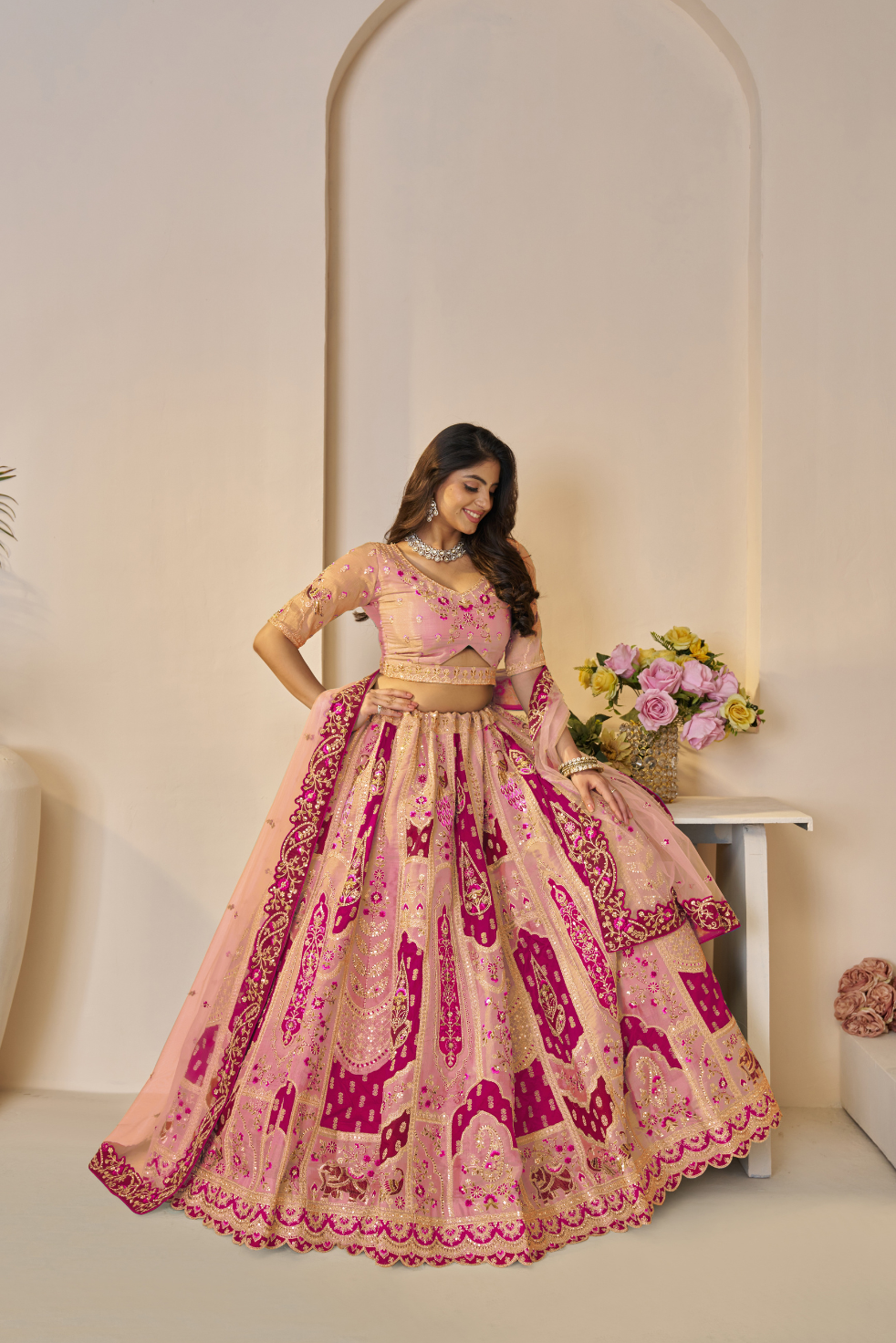 Rajsi Haathi Collection: Orange Banarsi Lehenga with Zari Work - qivii