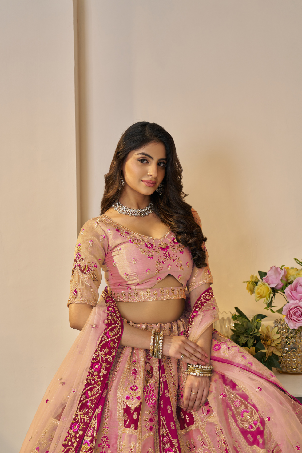 Rajsi Haathi Collection: Orange Banarsi Lehenga with Zari Work - qivii