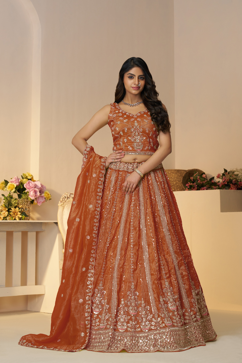 Rustic Orange Bridal Lehenga for Festivals - qivii