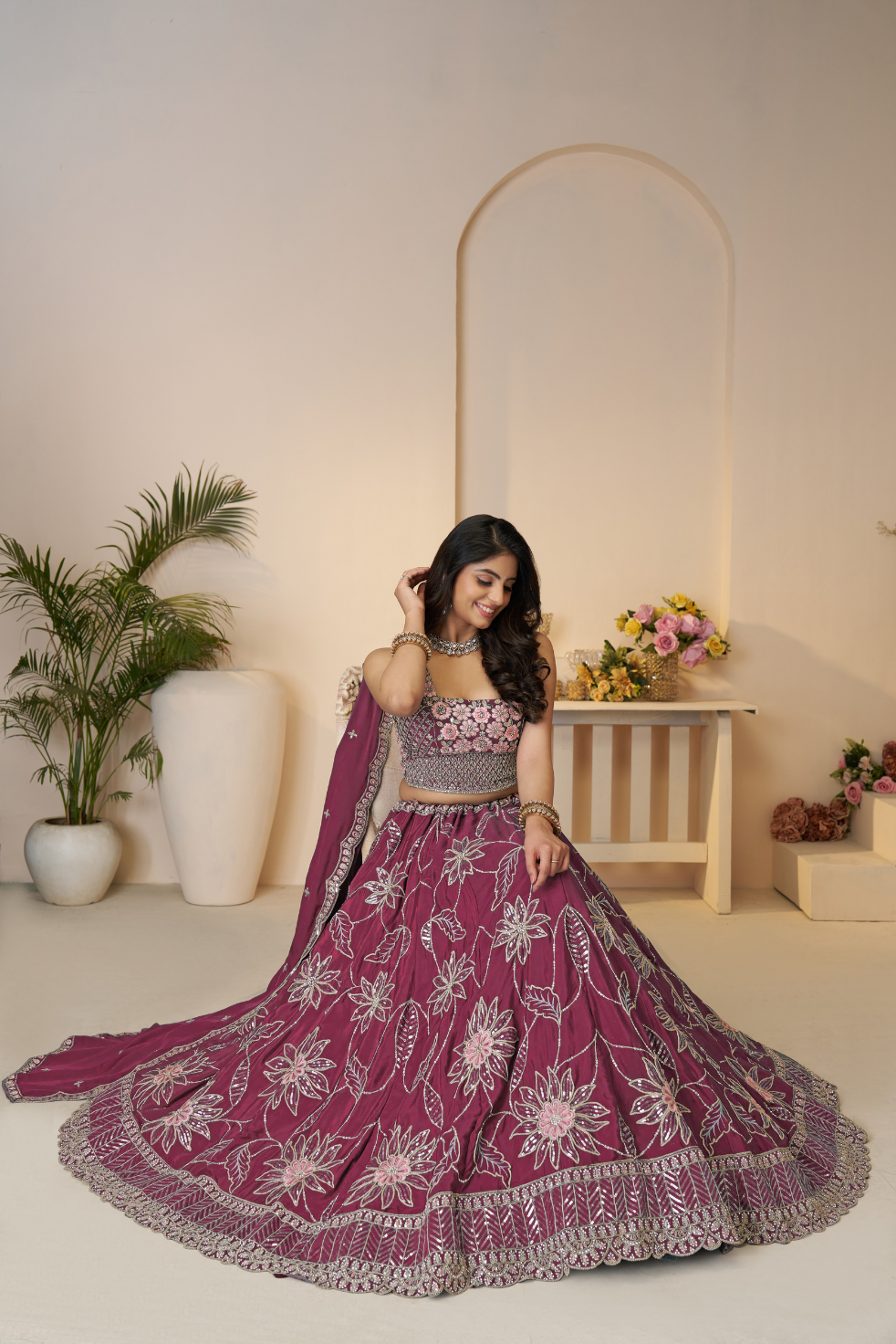 Vibrant Mahroon Floral Bridesmaid Lehenga for Special Occasions - qivii