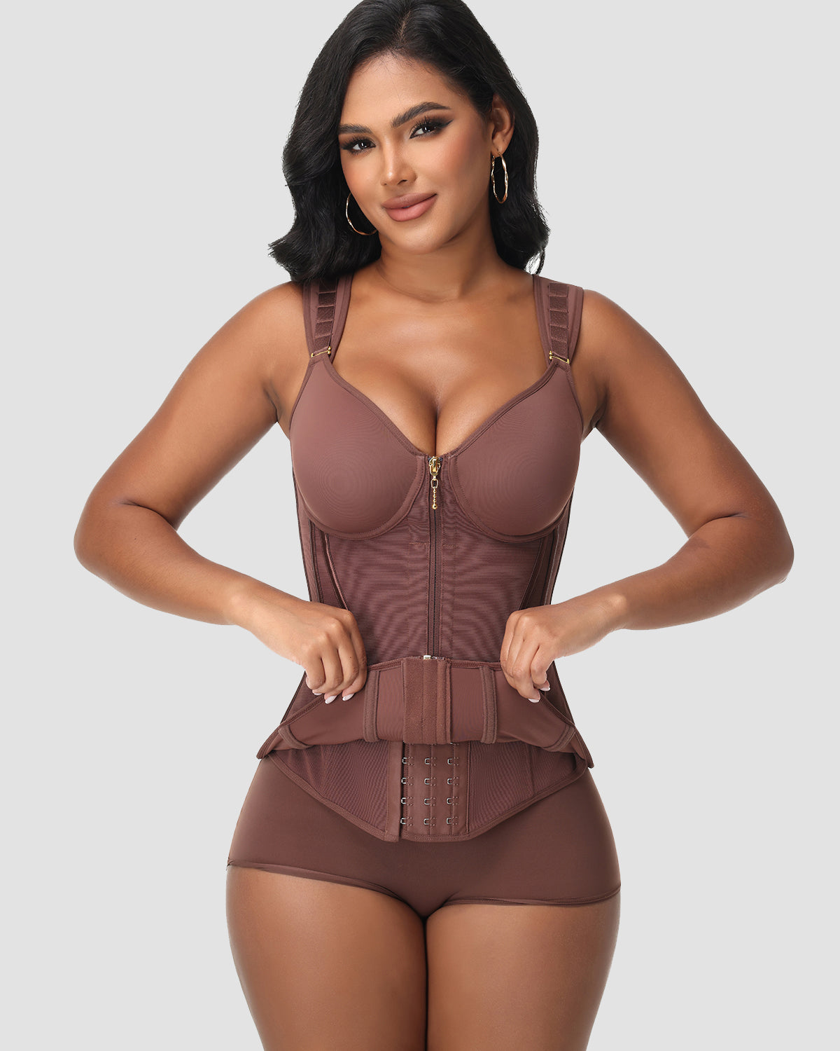 Double Compression Long Slimming Faja Waist Trainer Zipper Vest with Bra