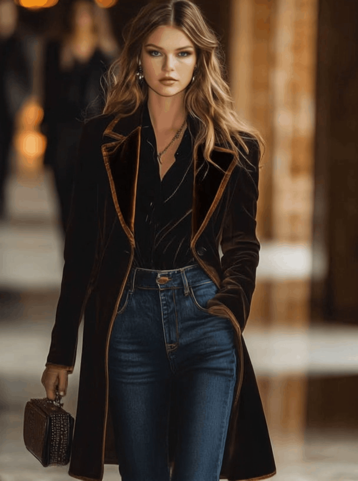 Casual Loose Vintage Velvet Colorblock Lapel Pocket Coat - By Qivii