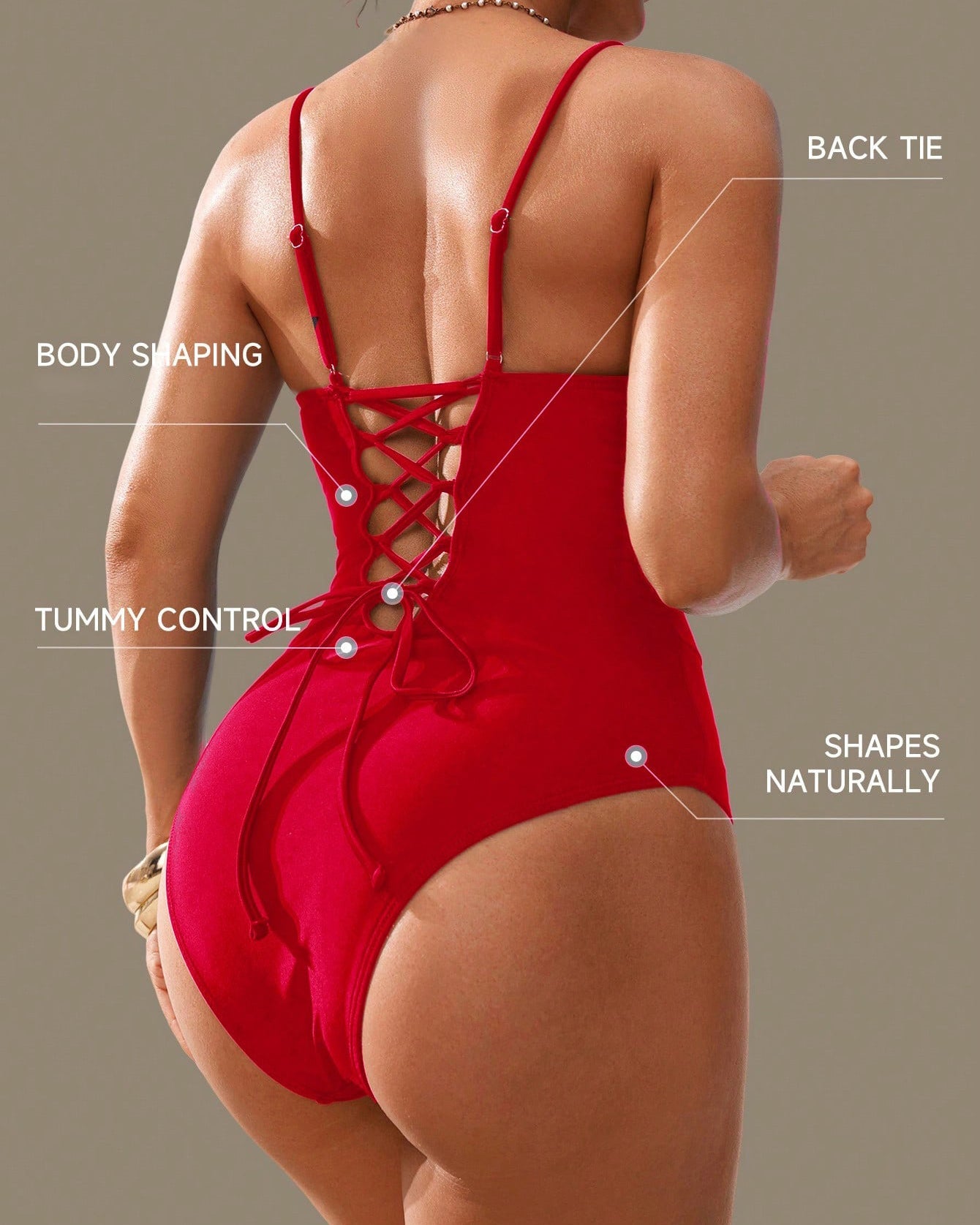 Shapewave Tummy Control Push Up V-Neck One-Piece Swimsuit - By Qivii