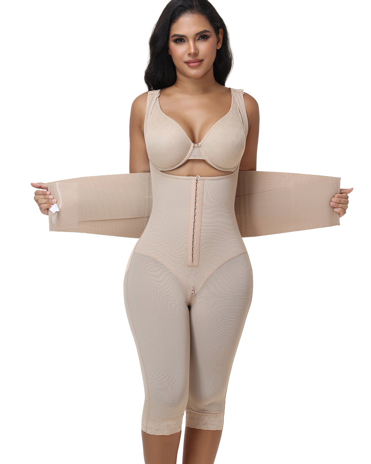 Double Compression Tummy Control Mid-length Shapewear with Detachable Waist Trainer