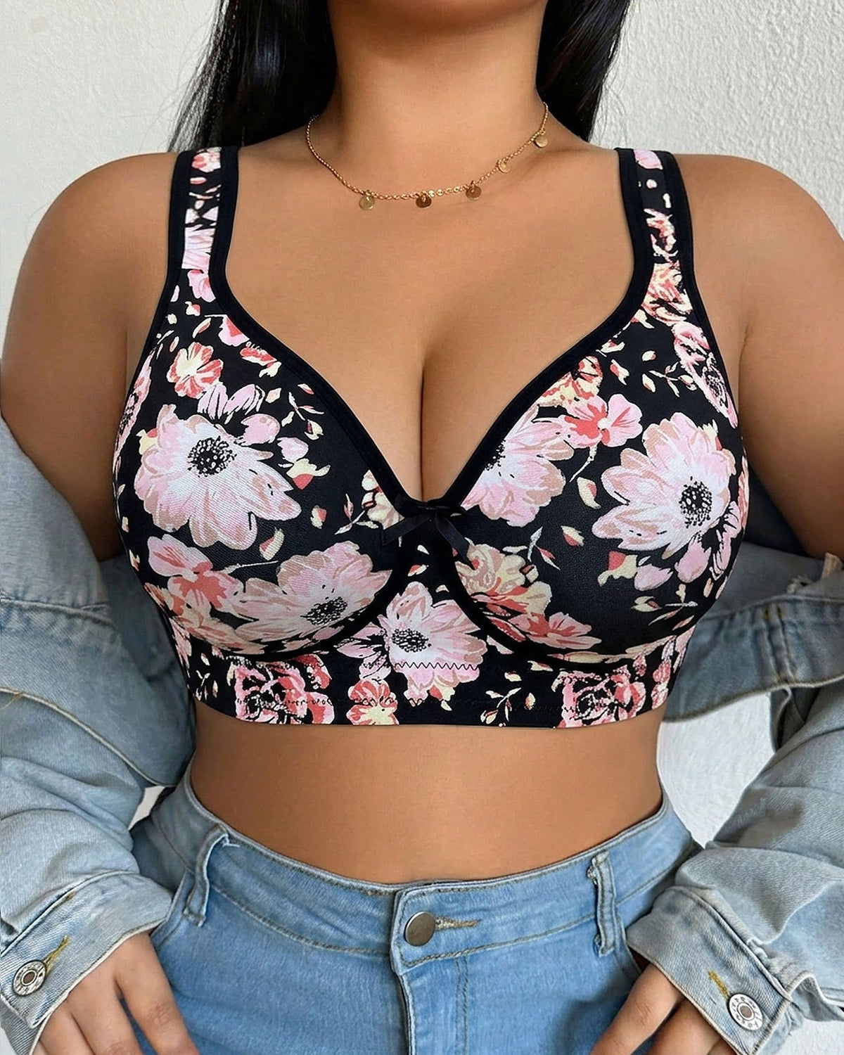 Floral Print Adjustable Strap Plus Size Support Shapewear Bra