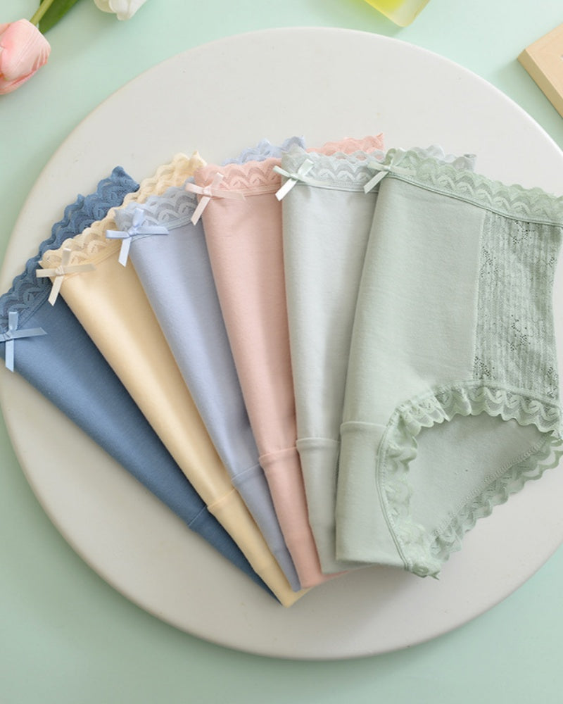 High Waisted Comfortable Cotton Breathable Panties With Lace Trim - By Qivii