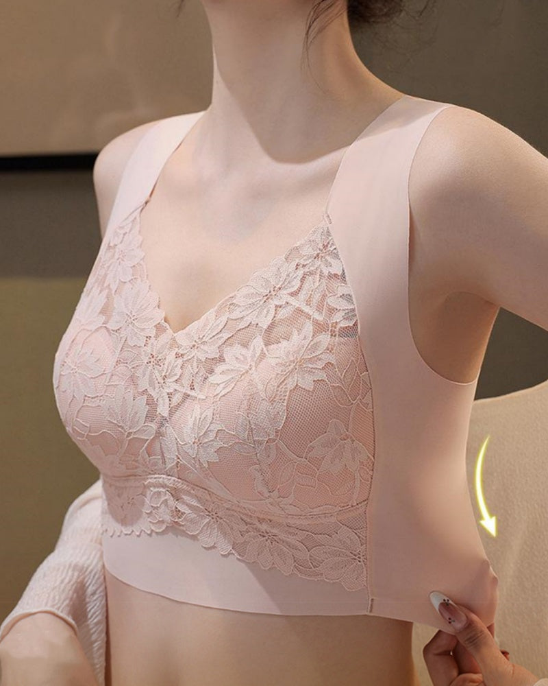 Widen Straps Lace Seamless Breathable Wire Free Vest Bra