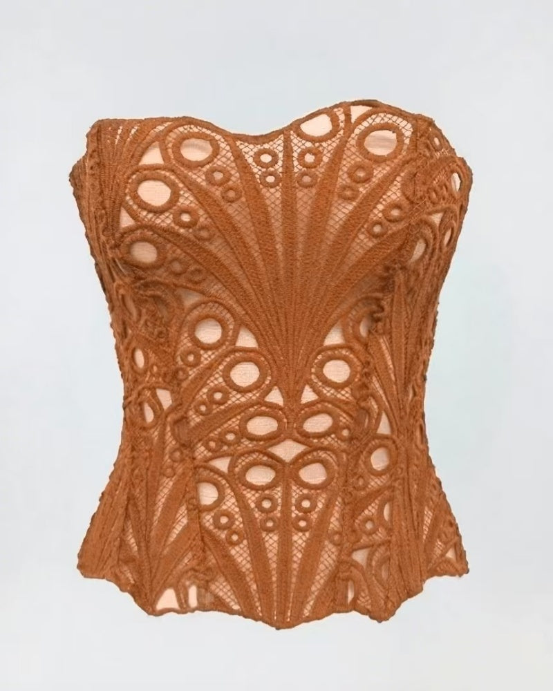 Sexy Mesh Cut Out Lace Double Layer Tummy Control Corset with Back Tie