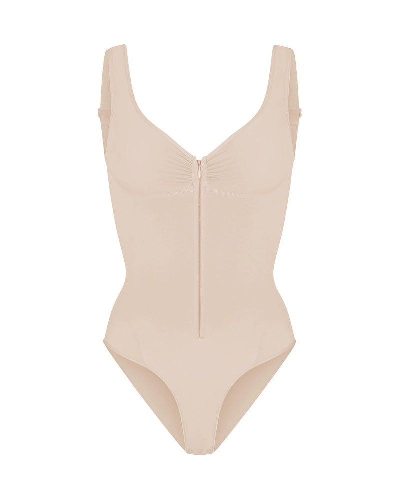 Deep V Seamless Backless Triangle Shapewear Bodysuit with Front Zipper - By Qivii