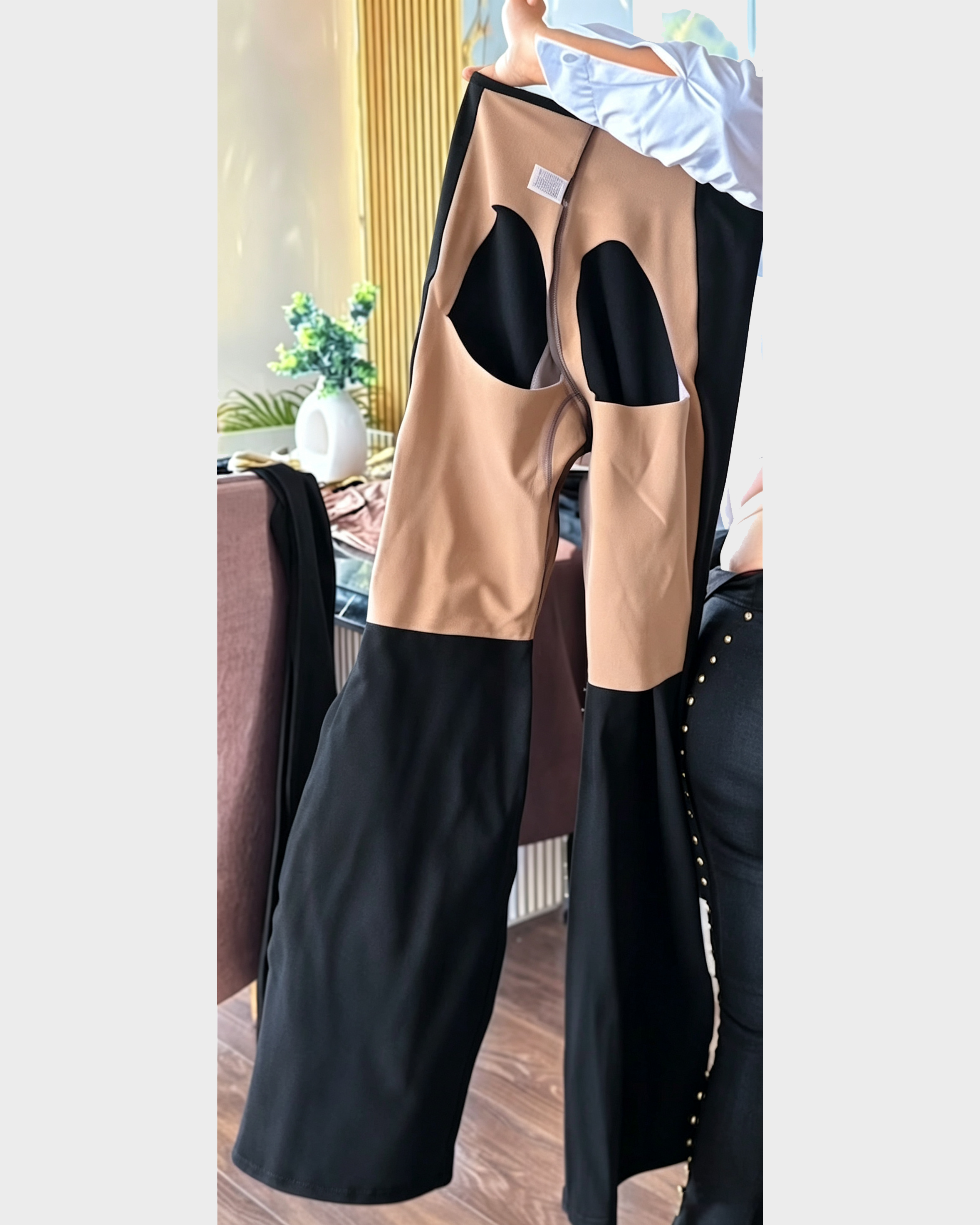 High Waist Studded Zipper Flared Tummy Control Shaping Pants - By Qivii