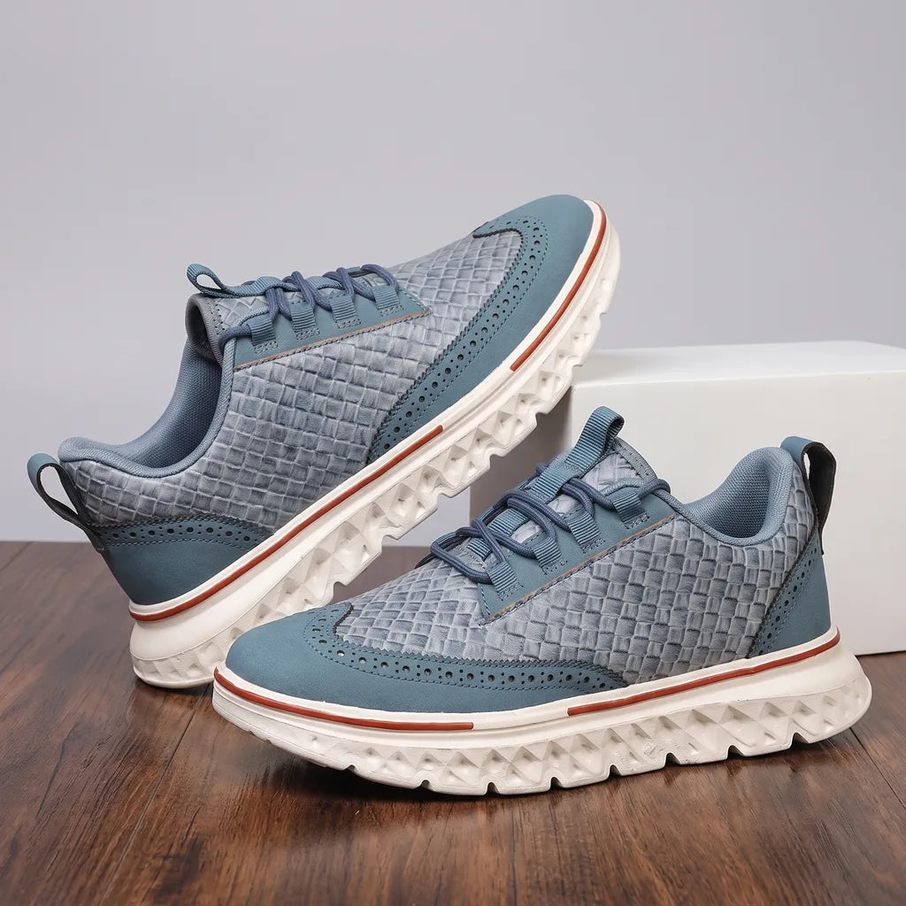 Blue Lawson men's orthopedic casual sneakers by Hudson Ridge featuring comfortable design and supportive footwear for everyday wear.