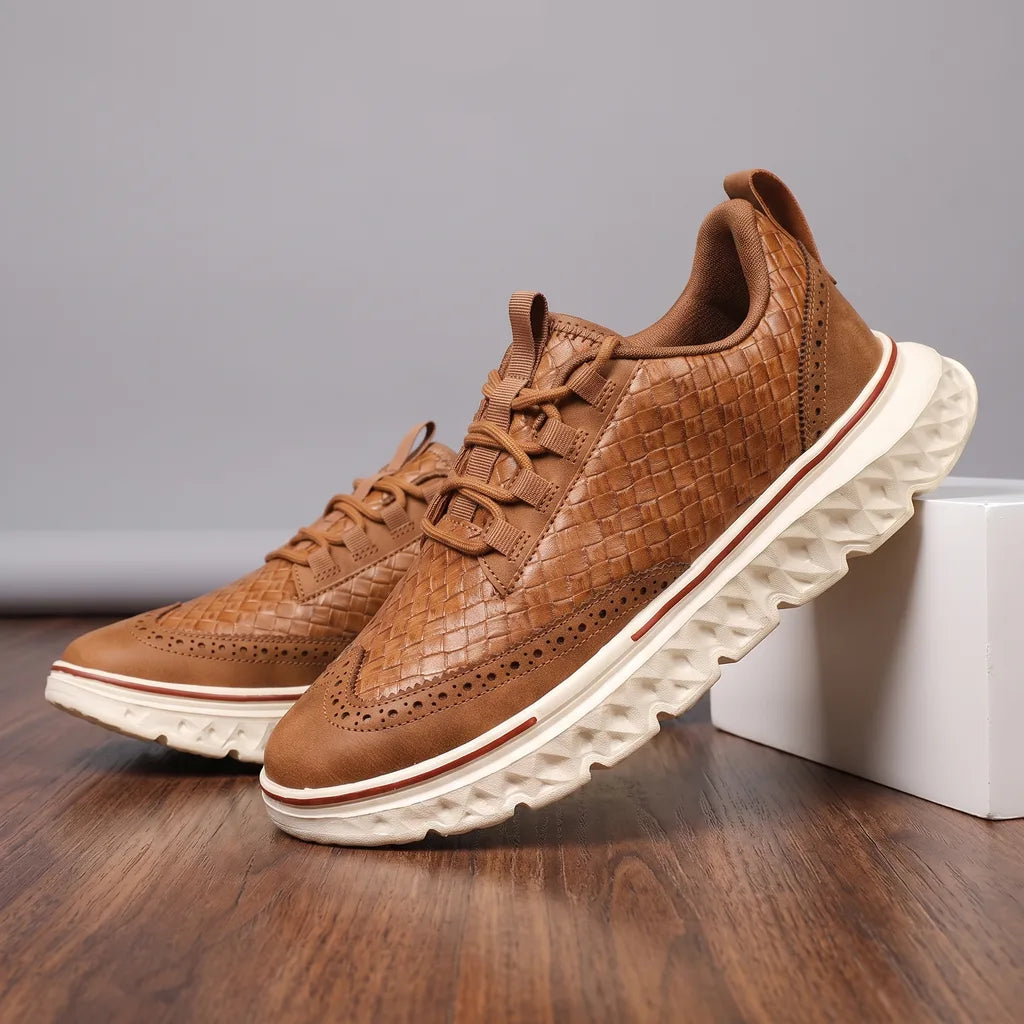 Brown men's orthopedic casual sneakers by Qivii, featuring supportive design and comfortable footwear from Hudson Ridge.