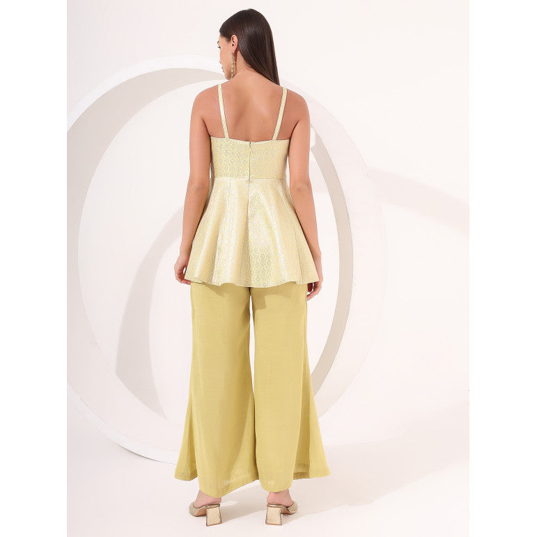 Lemon Yellow Brocade Peplum Set - qivii