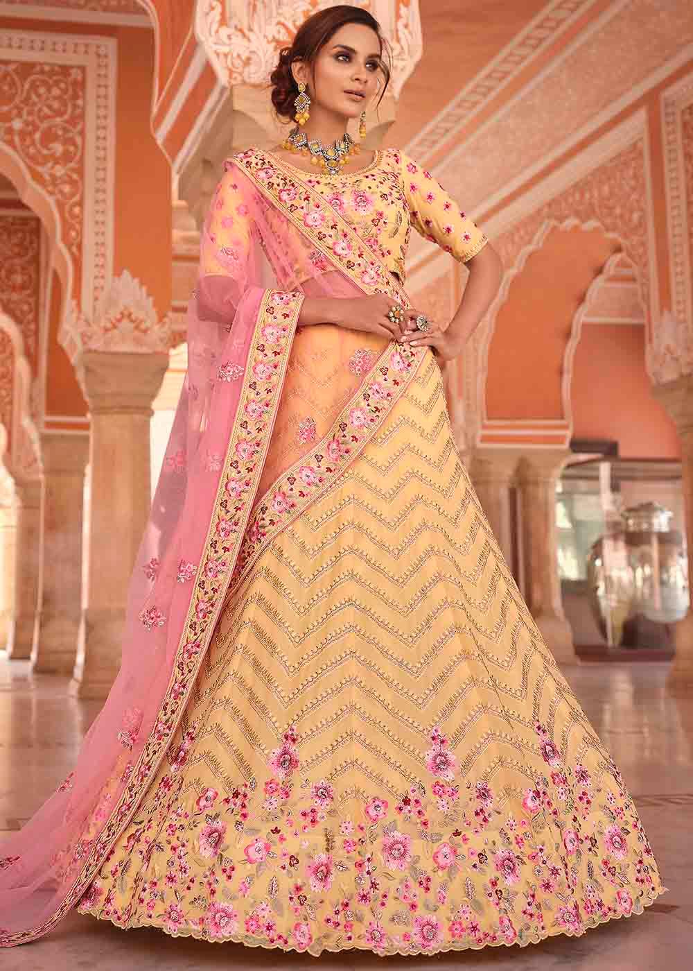 Indian Wear Lehenga Choli , hotsell Yellow Heavy Georgette Lehenga Choli With Heavy Chine Stitch And Sequence Work With Georgette Dupatta For Women