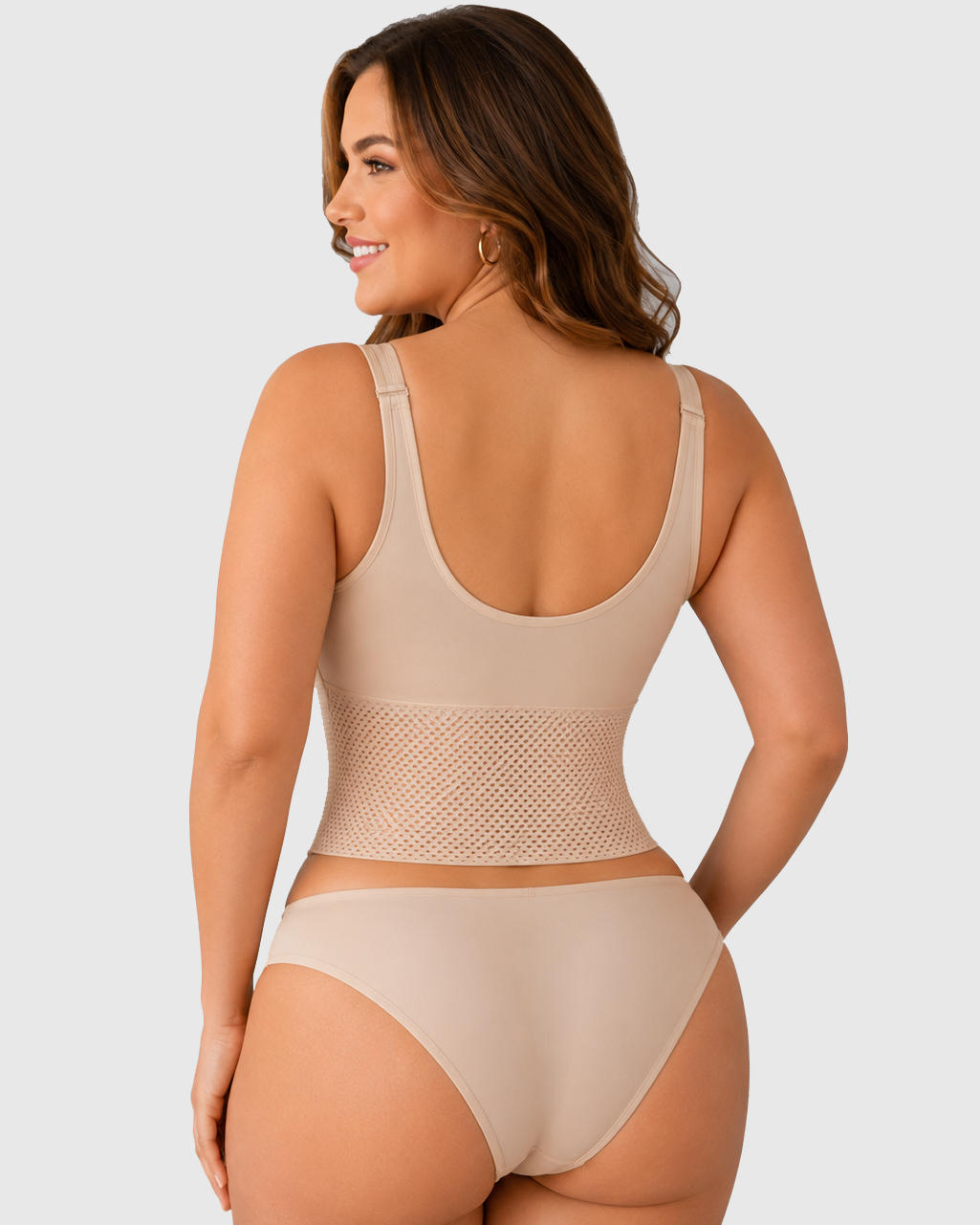 Lace Trim Front Hook-and-Eye Bustier Shaper Tank Top with Waist Control