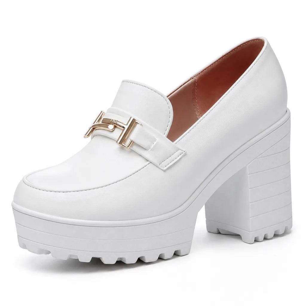 White women's orthopedic platform heels from Qivii, featuring comfortable support and stylish design by Hudson Ridge.
