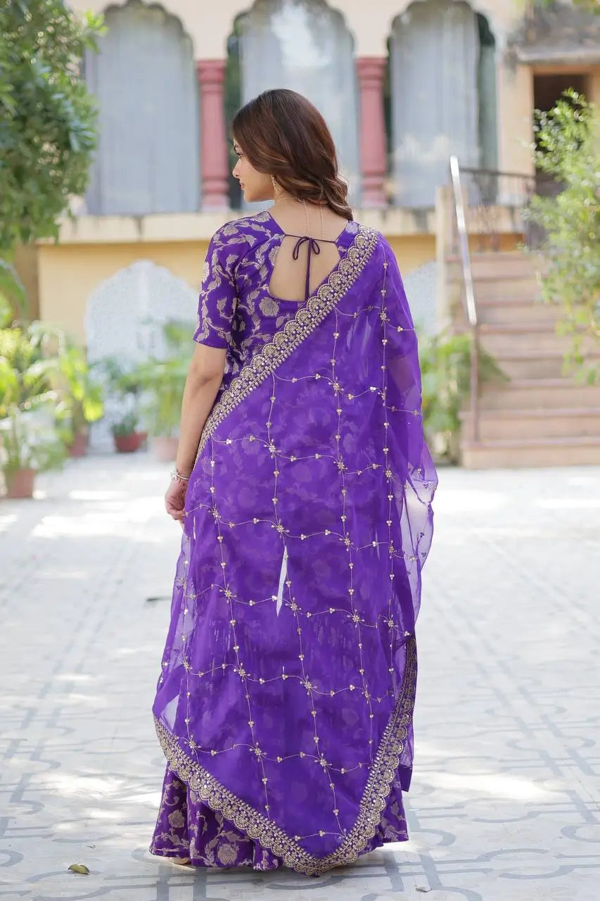 Purple Iris Georgette Jacquard Salwar Suit With Dupatta - qivii