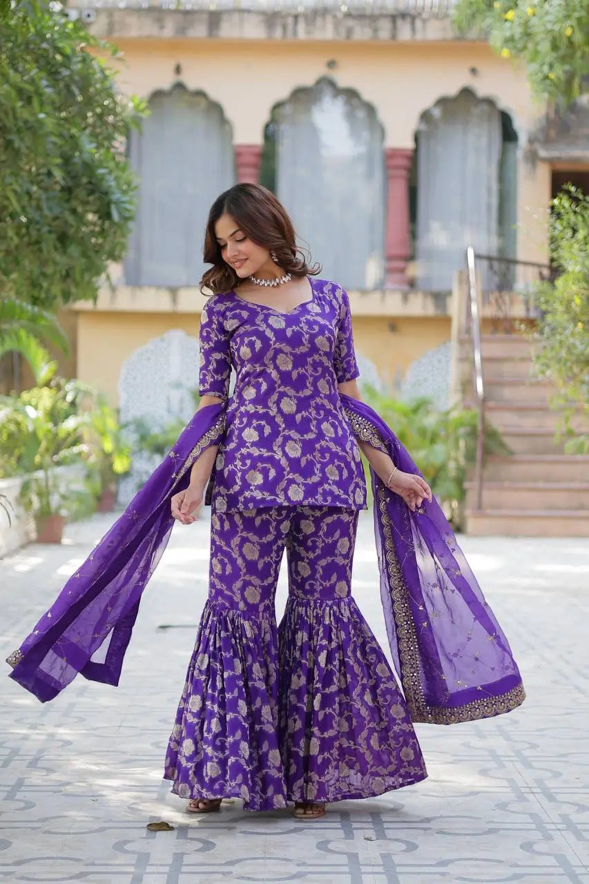 Purple Iris Georgette Jacquard Salwar Suit With Dupatta - qivii
