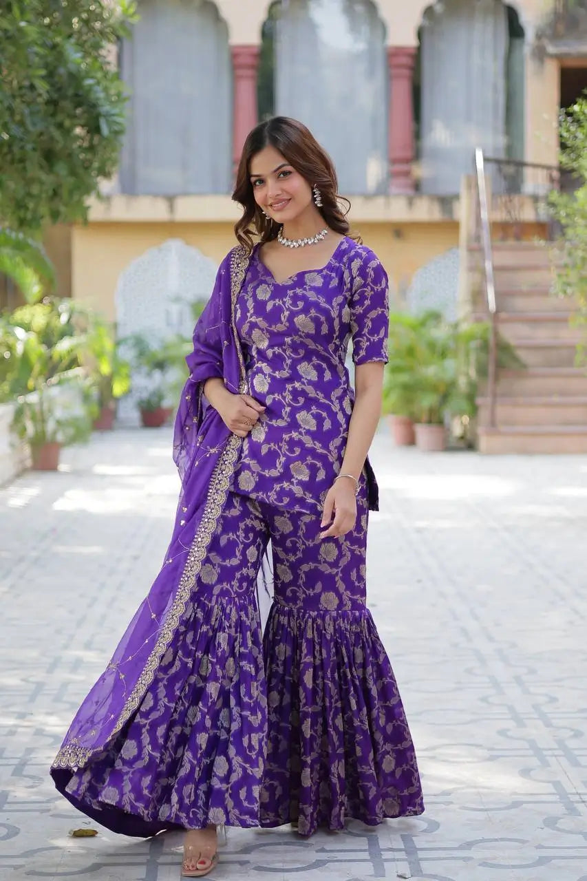 Purple Iris Georgette Jacquard Salwar Suit With Dupatta - qivii