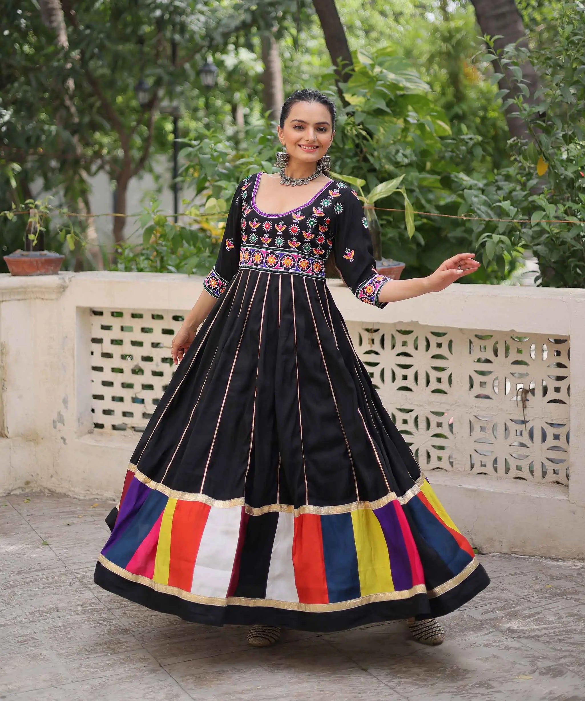Black Navratri Gown Lace Embellished With Multi Thread Work