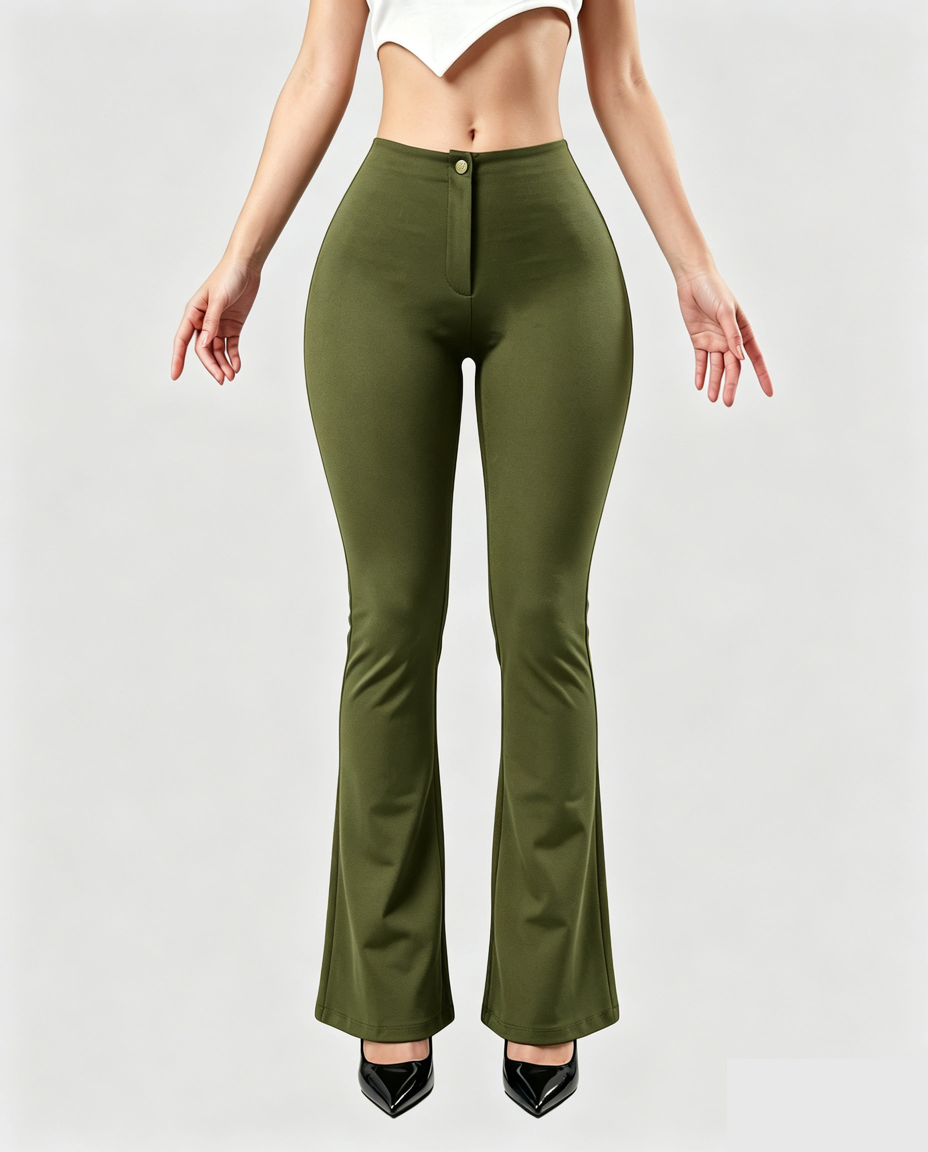High Waist Butt Lifting Solid Black Slim Fit Flare Shaping Yoga Pants - By Qivii