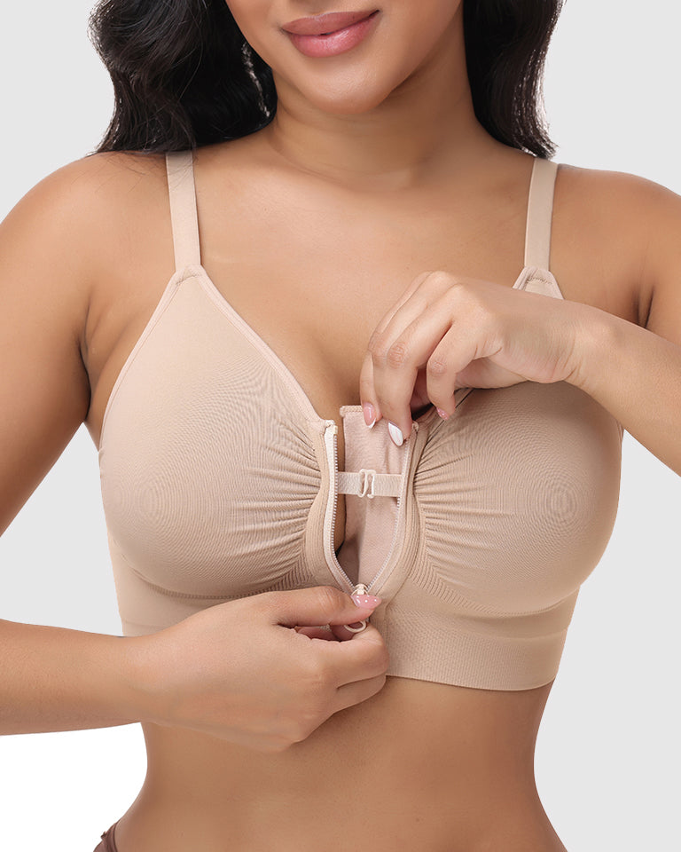 Front Zip Adjustable Strap Shaping Bra Wire Free Support Underwear
