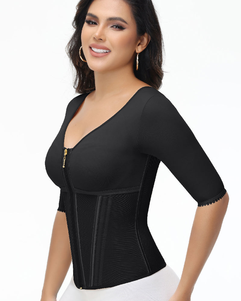 Shapshe® Fajas Colombianas High Compression Half Sleeves V Neck Waist Trainer