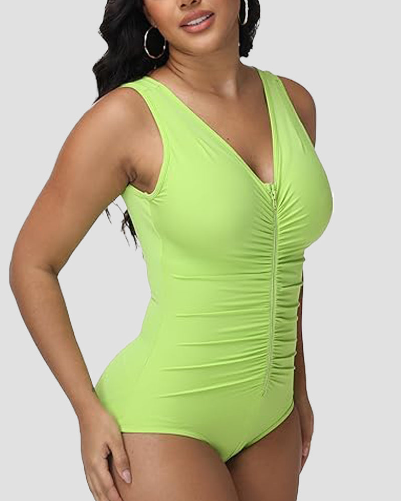 Shapshe® One Piece Deep V Ruched Tummy Control Swimsuit - By Qivii