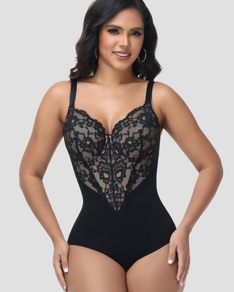 Shapshe® Sexy Lace Floral Hip Lift Shapewear Bodysuit - By Qivii