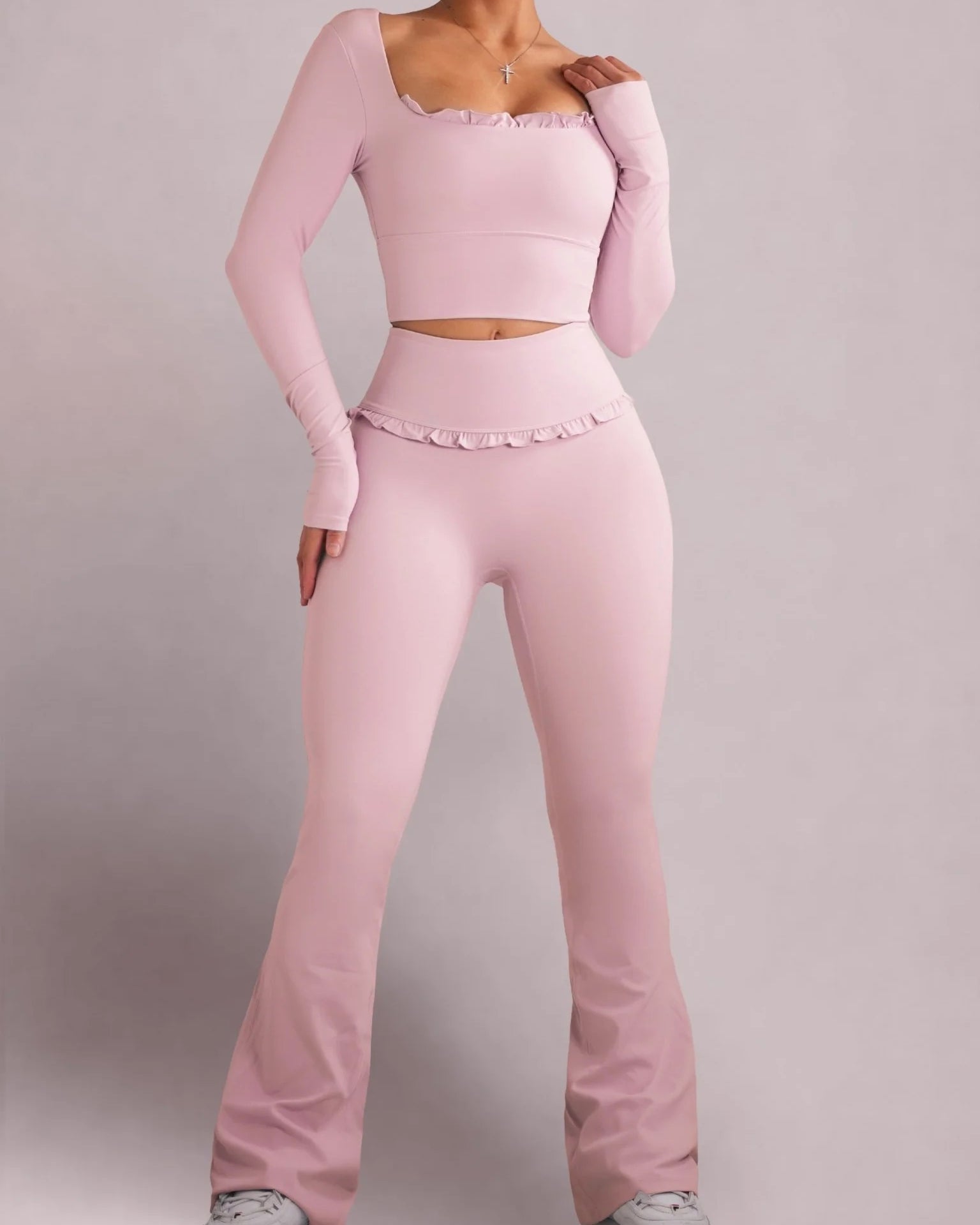 Ballet Ruffle Sports Tight-Fitting Height Elasticity Fitness Yoga Set - By Qivii