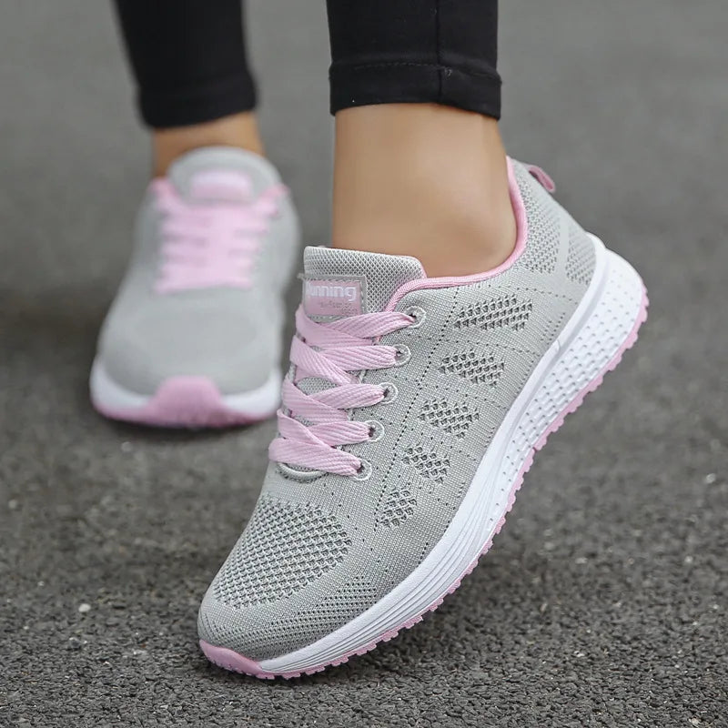 Grayish pink Mabry women's orthopedic walking shoes by Hudson Ridge, featuring supportive sneakers for comfortable daily wear.