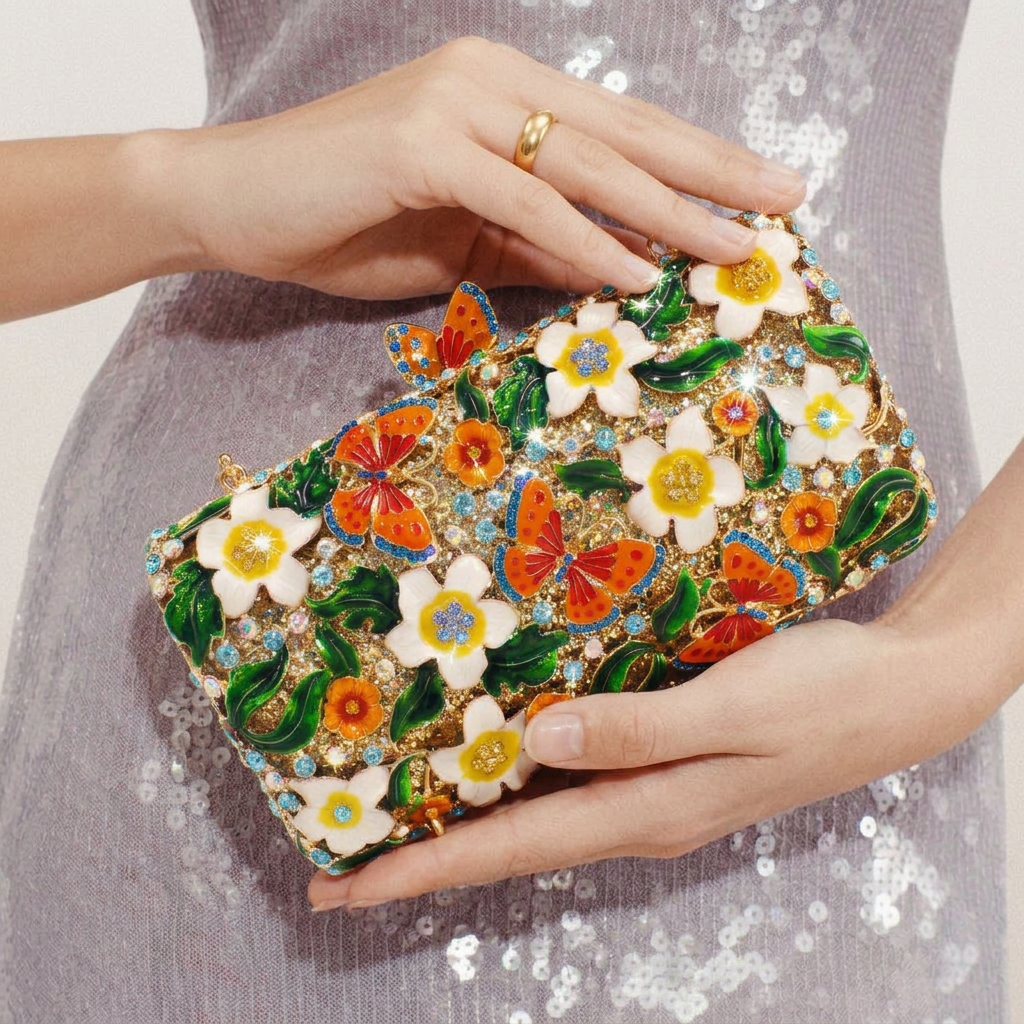 Butterfly Garden Crystal Clutch - By Qivii