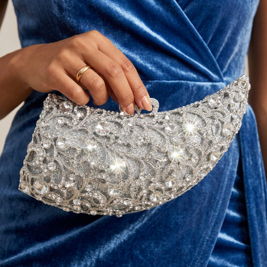 Moonbeam Crescent Crystal Clutch - By Qivii