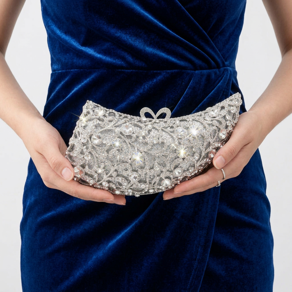 Moonbeam Crescent Crystal Clutch - By Qivii