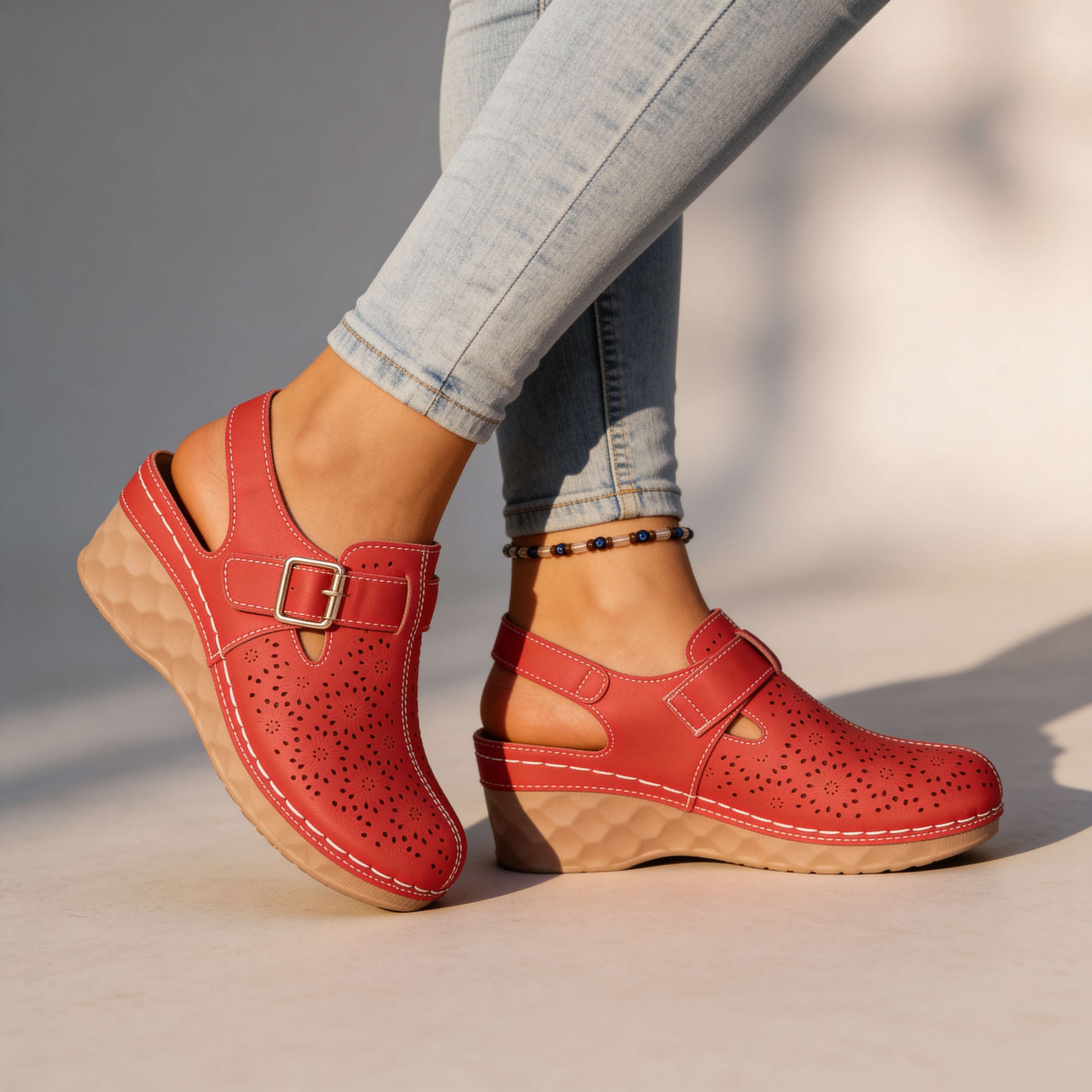 Alissa Floral Buckle Wedges