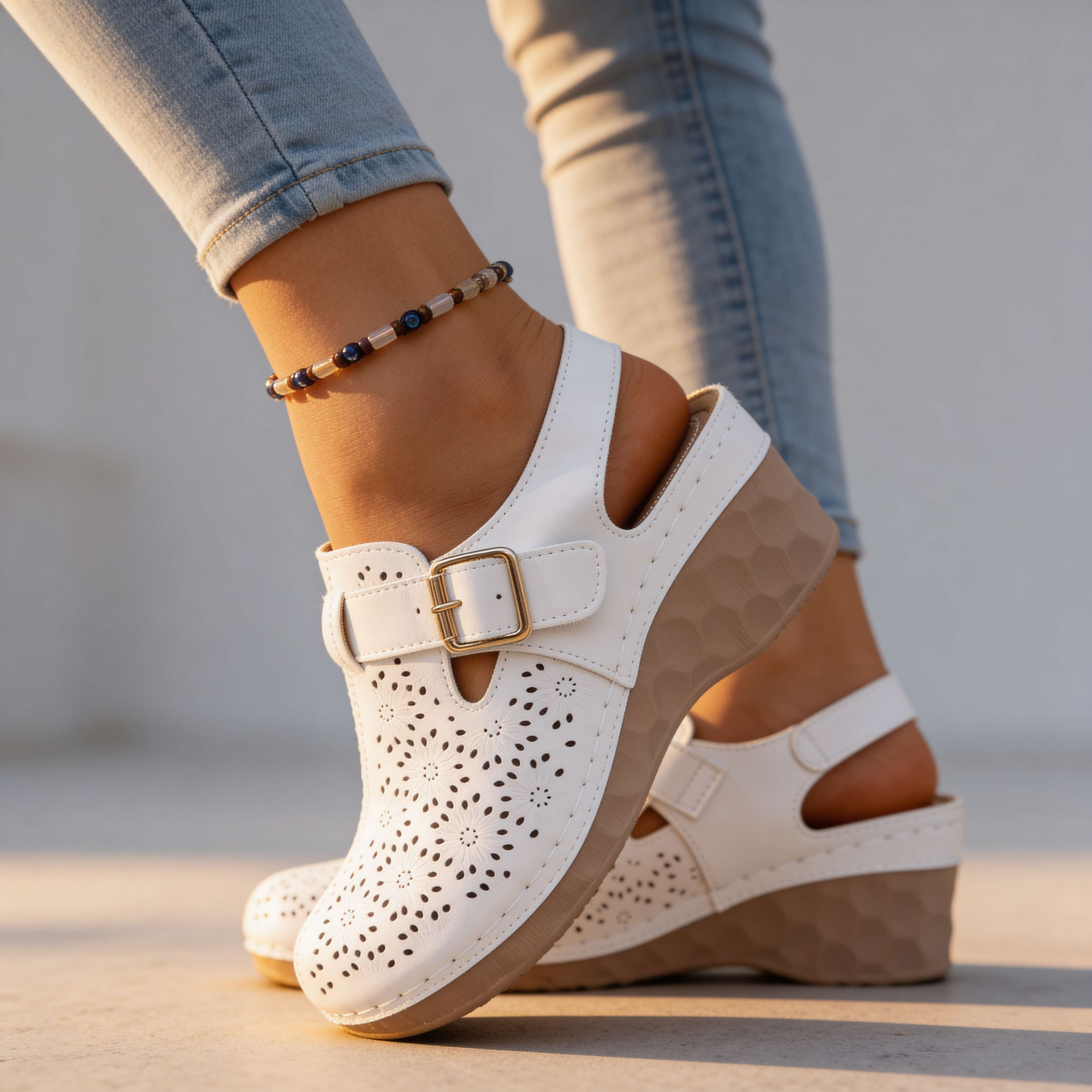 Alissa Floral Buckle Wedges