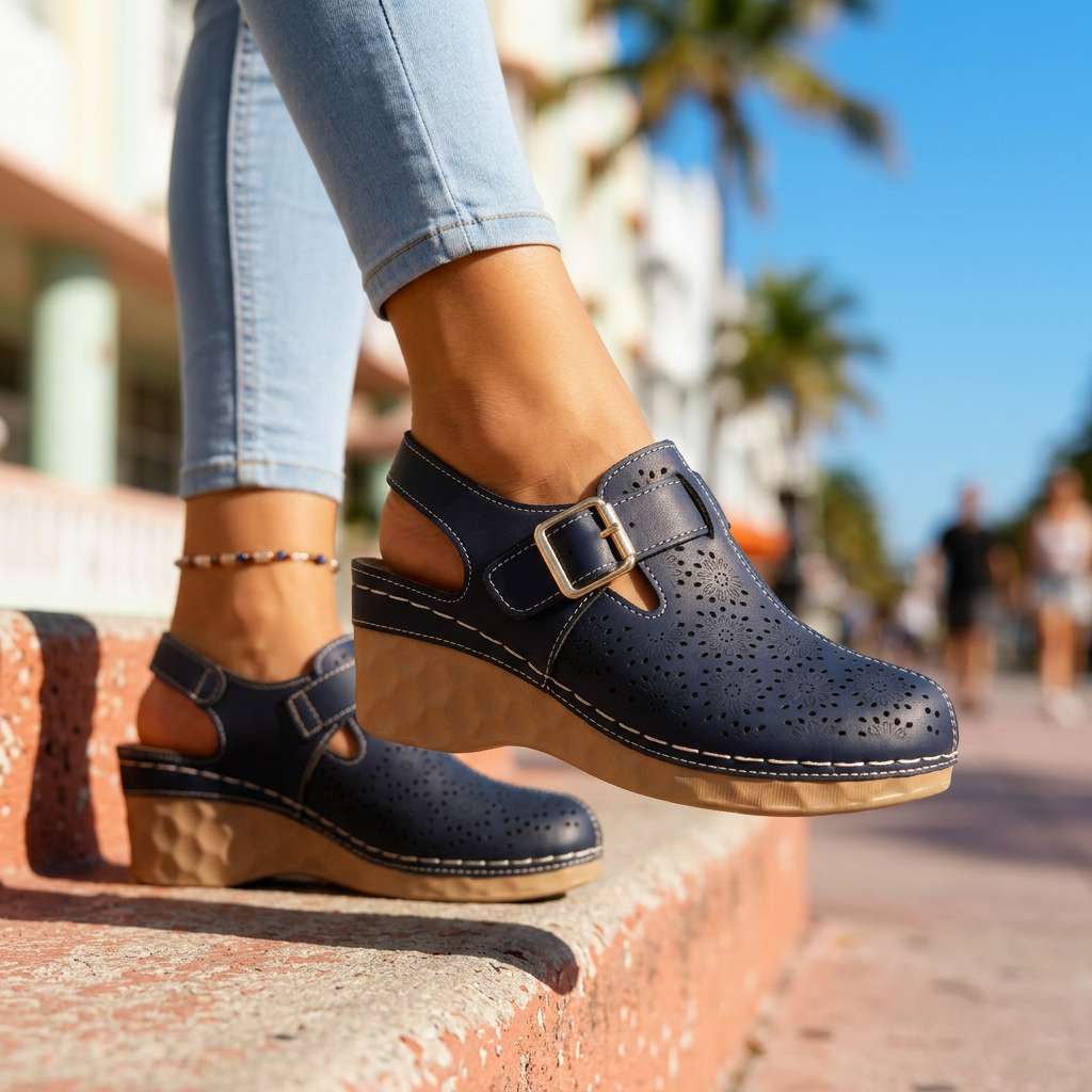 Alissa Floral Buckle Wedges