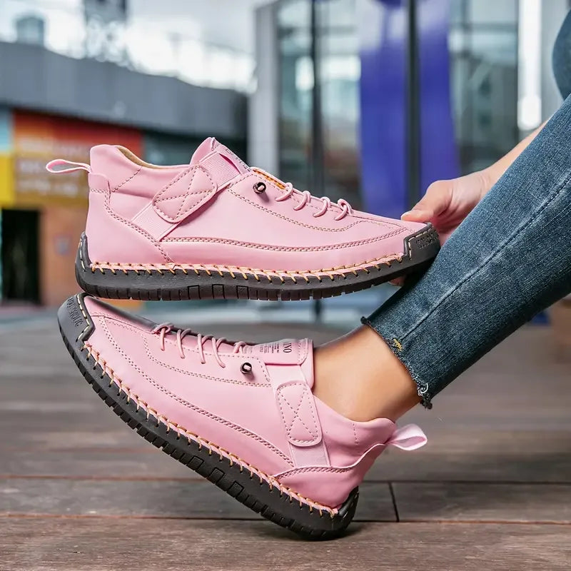 Pink Maizie women's orthopedic hiking sneakers by Hudson Ridge, featuring durable soles and supportive footwear for outdoor activities.