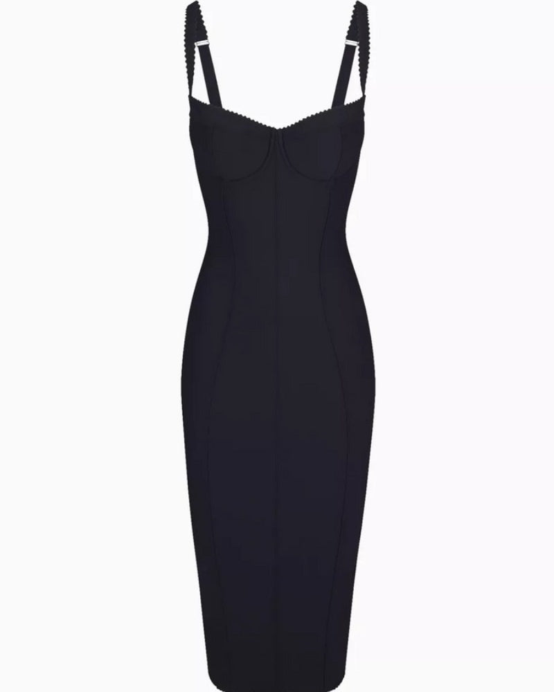 Women's Leopard Mesh-lined Underwire Cup Stretch Bodycon Midi Dress - By Qivii