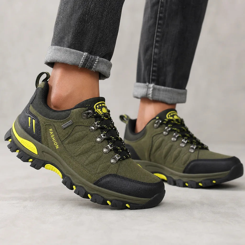 Green Marisette women's trail running shoes by Hudson Ridge featuring breathable mesh and durable rubber outsole.