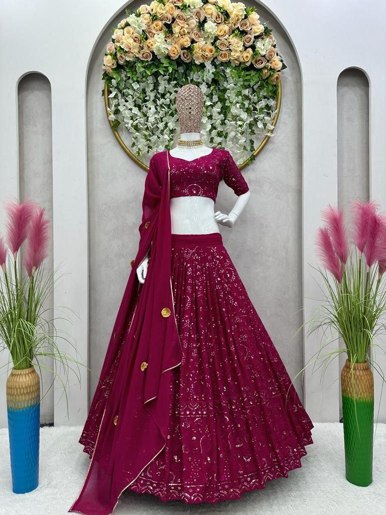 Maroon Color Wedding Wear Georgette Trendy Sequence Embroidered Lehenga | Readyto wear - qivii