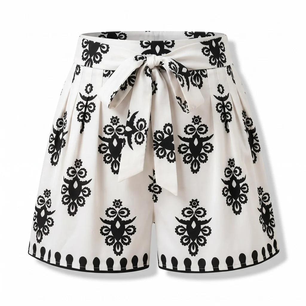 Maya Printed Belted Shorts