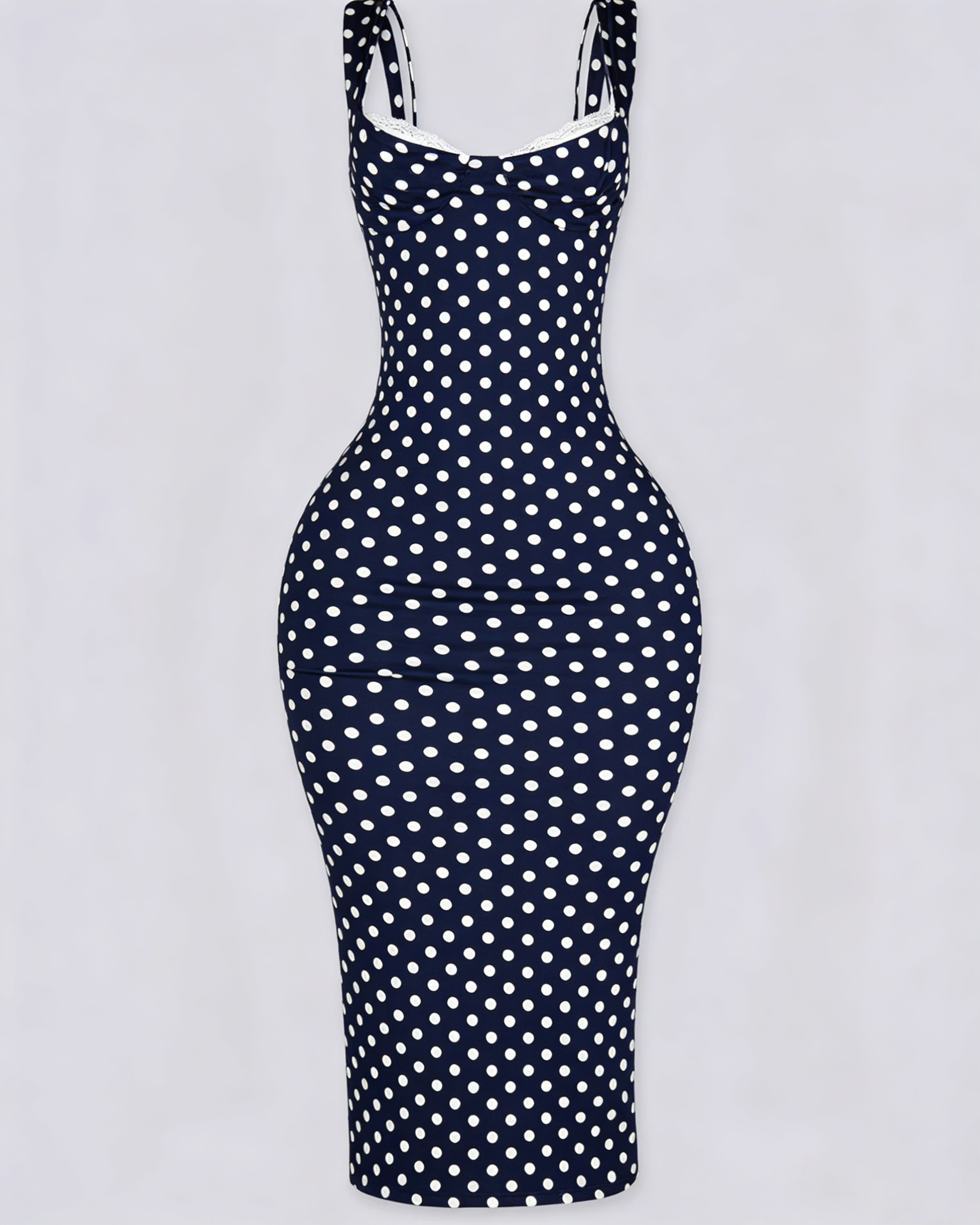 Sexy Women's Slim-Fit Stretchy Classic Polka Dot Maxi Dress - By Qivii