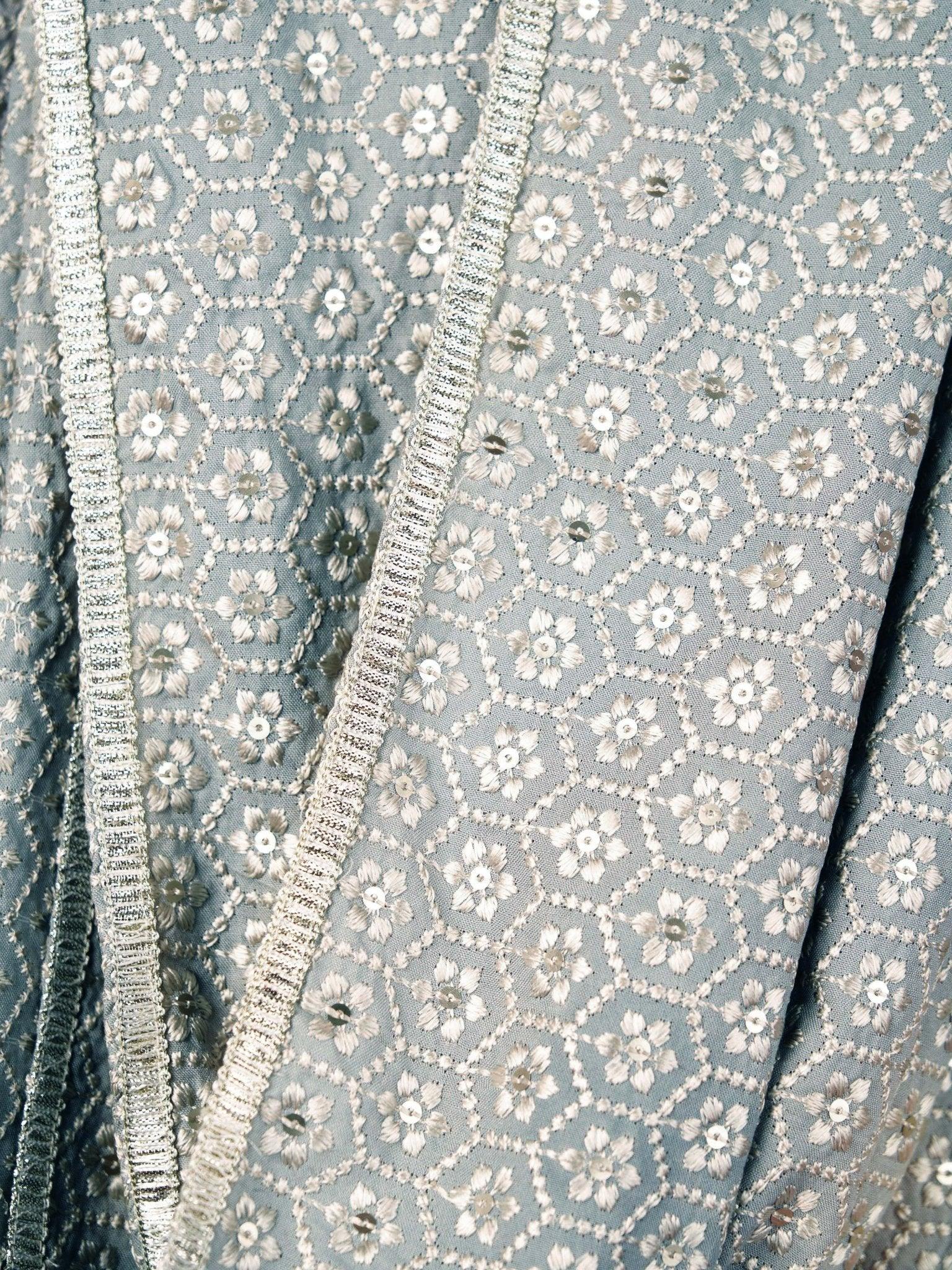 Men Grey Silk Blend Embroidered Dupatta