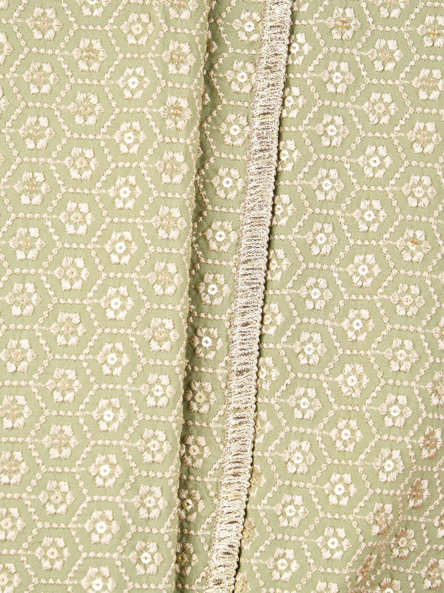 Men Pista Green Silk Blend Embroidered Dupatta