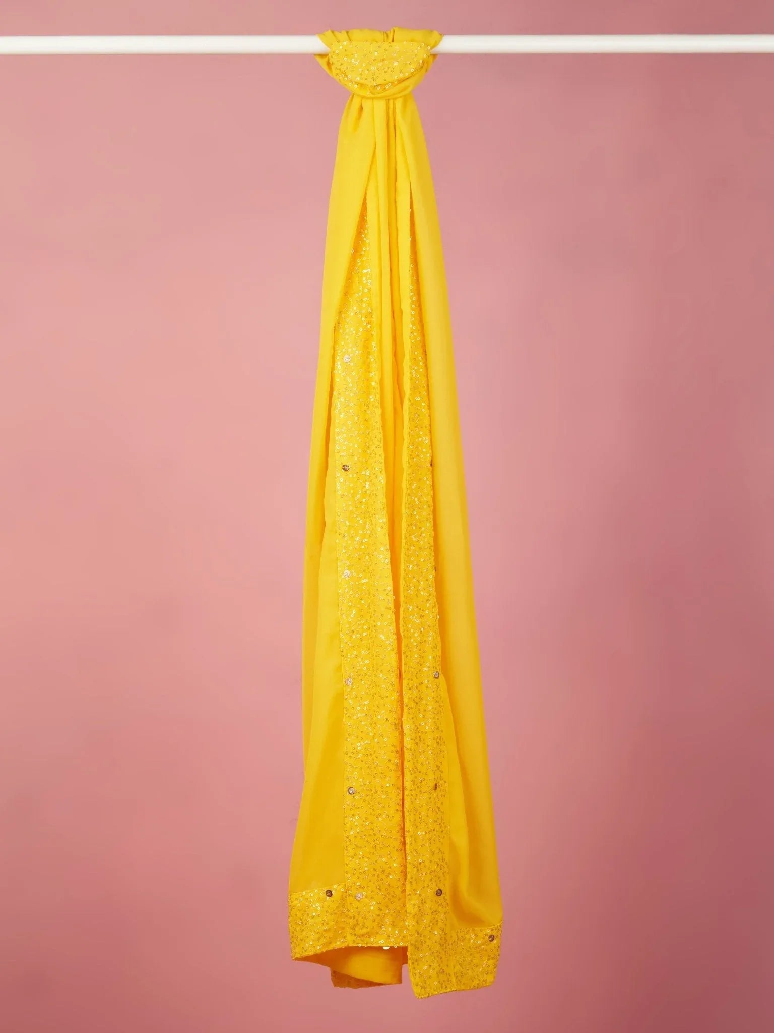 Men Yellow Georgette Sequin Embroidered Dupatta