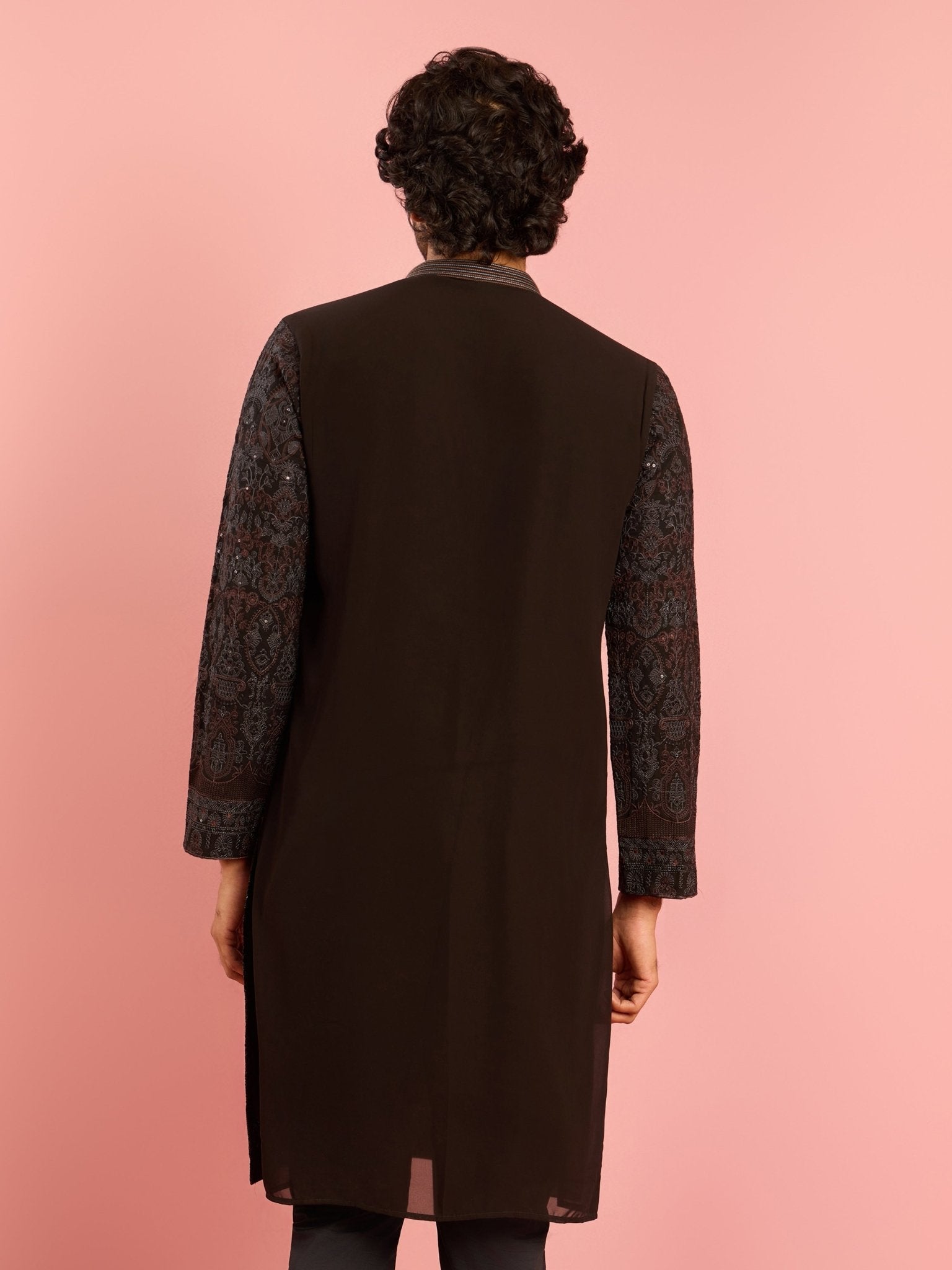 Men's Black Kashmiri Embroidered Georgette Kurta
